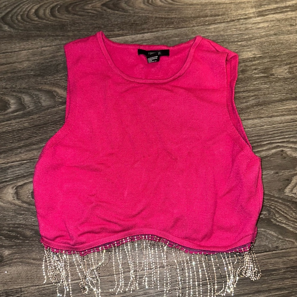 Pink Sleeveless Top with Fringe